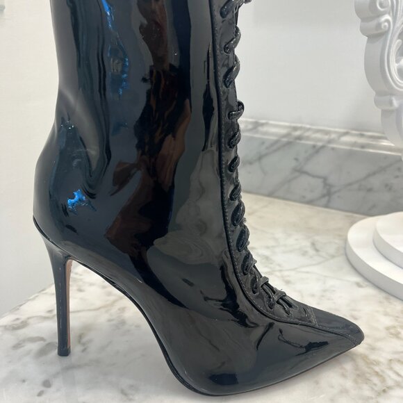 black patent pointy toe high heel booties size 6 - Picture 1 of 8
